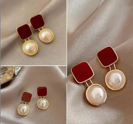 Korean Earrings for Women & Girls | Trendy Western Stud & Drop Earrings Stylish White Pearl Earrings for Party, Wedding & Daily Wear