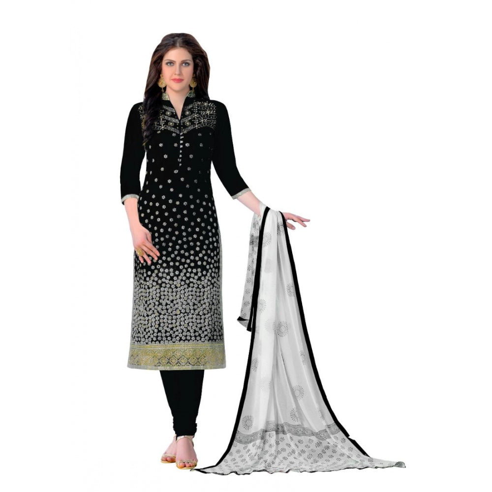 PKRKART Women's Cotton Unstitched Salwar-Suit Material With Dupatta (Black, 2-2.5mtrs)
