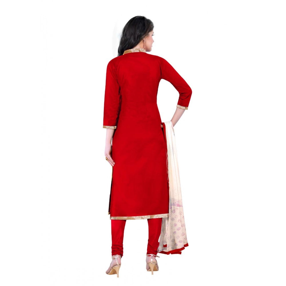 PKRKART Women's Cotton Unstitched Salwar-Suit Material With Dupatta (Red, 2-2.5mtrs)