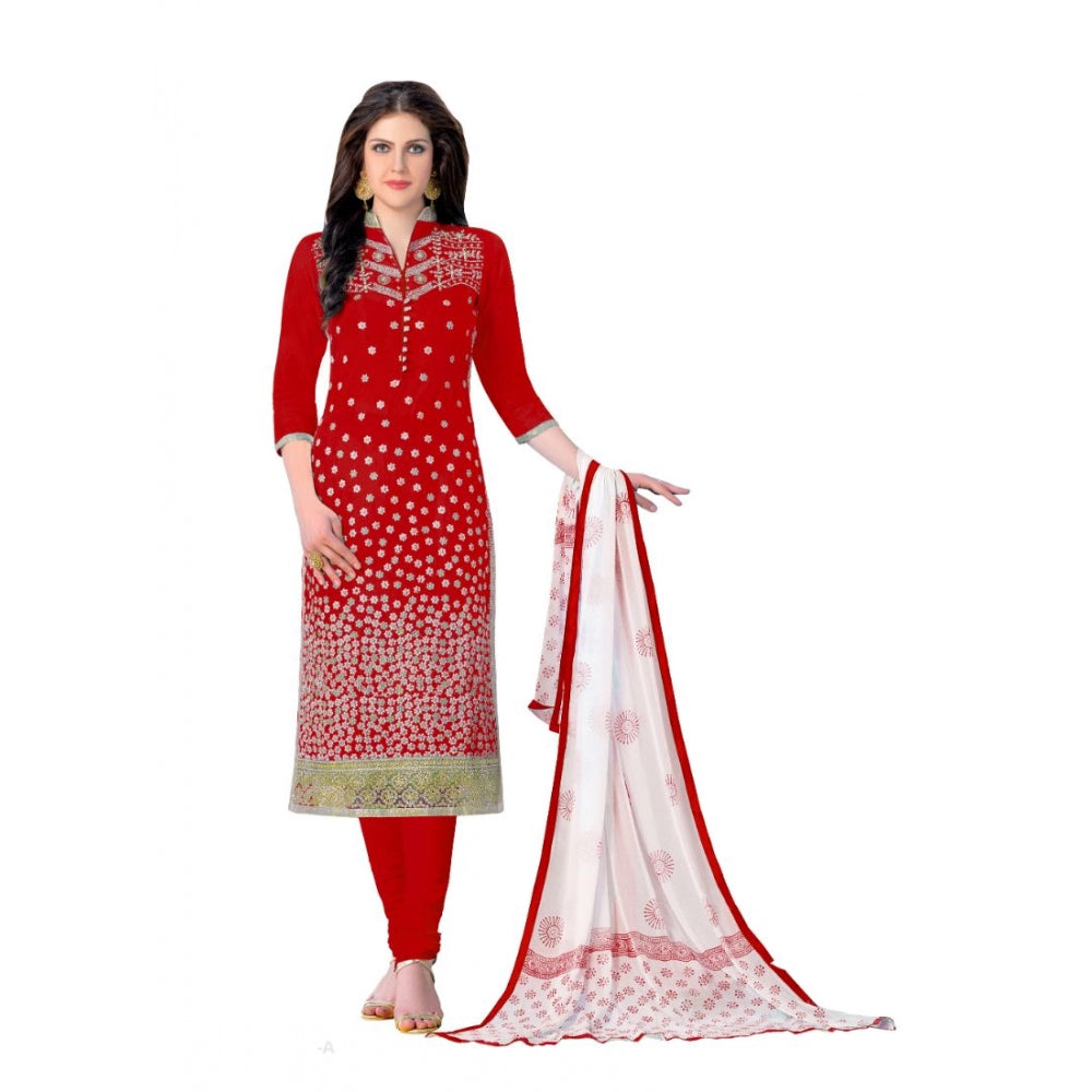 PKRKART Women's Cotton Unstitched Salwar-Suit Material With Dupatta (Red, 2-2.5mtrs)
