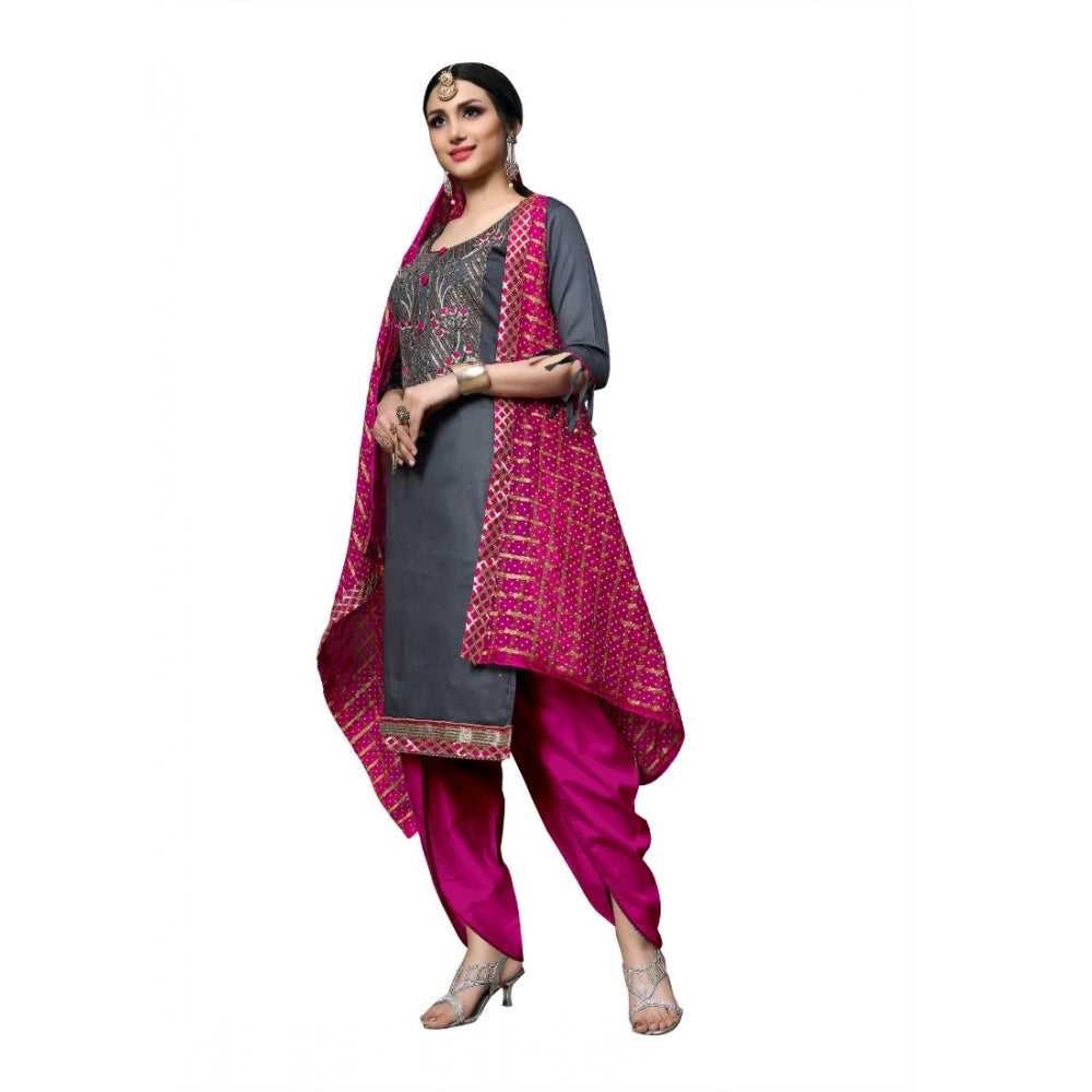 PKRKART Women's Cotton Unstitched Salwar-Suit Material With Dupatta (Grey, 2-2.5mtrs)