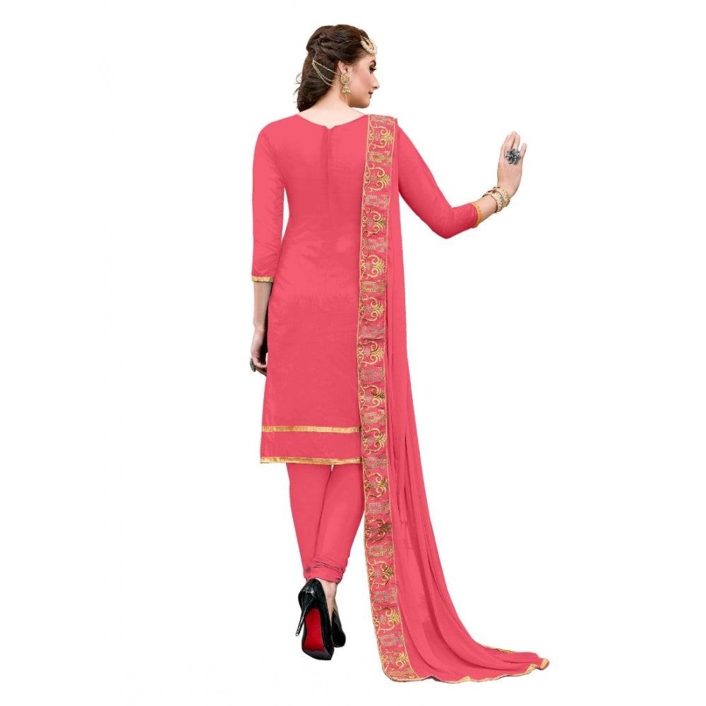 PKRKART Women's Chanderi Cotton Unstitched Salwar-Suit Material With Dupatta (Pige , 2-2.5mtrs)