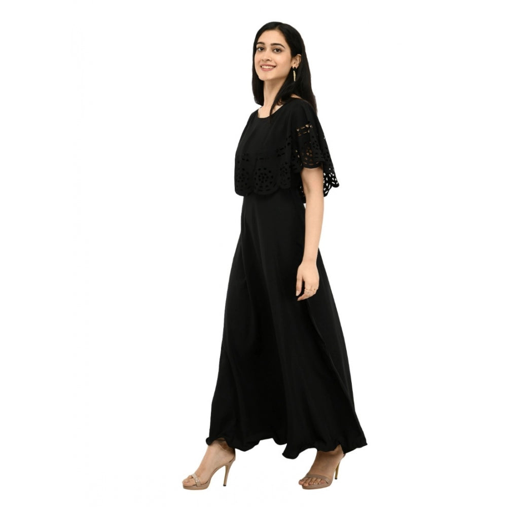 PKRKART Women's Crepe Solid Sleeveless Full Length Gown(Black)