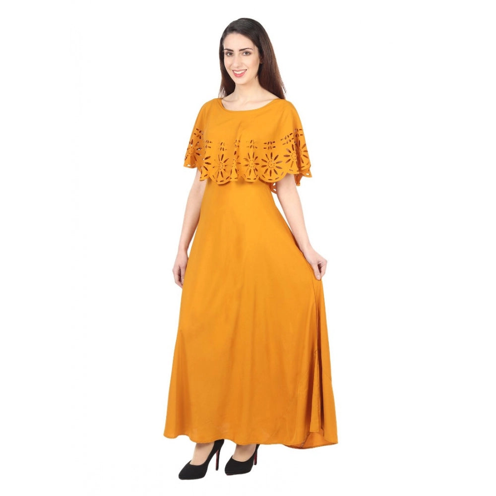 PKRKART Women's Crepe Solid Sleeveless Full Length Gown(Yellow)