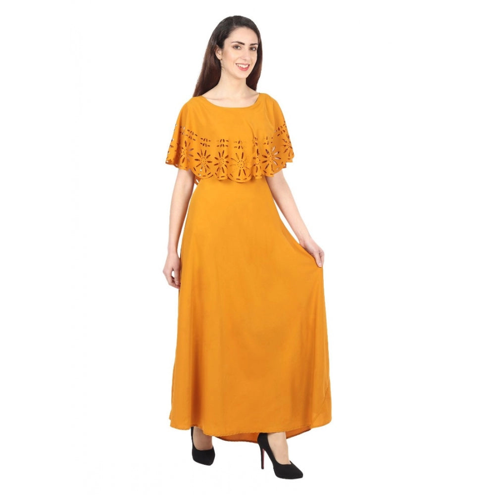 PKRKART Women's Crepe Solid Sleeveless Full Length Gown(Yellow)