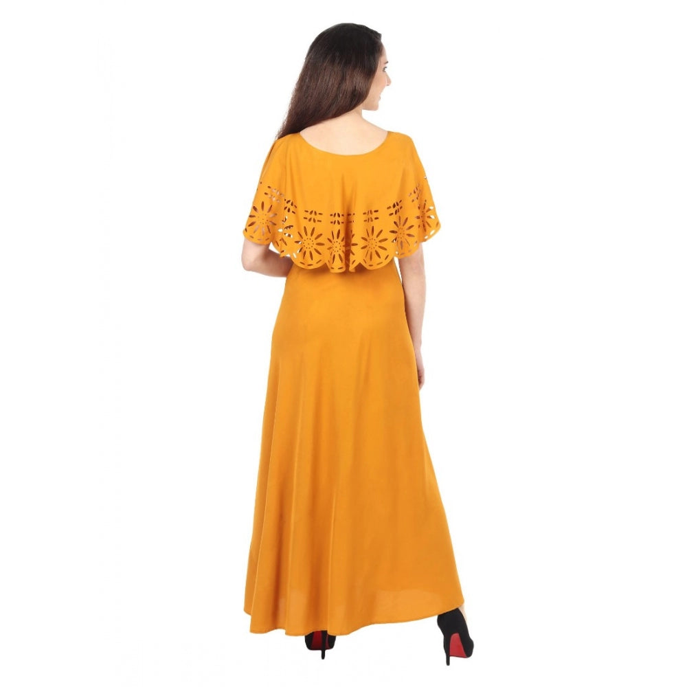 PKRKART Women's Crepe Solid Sleeveless Full Length Gown(Yellow)