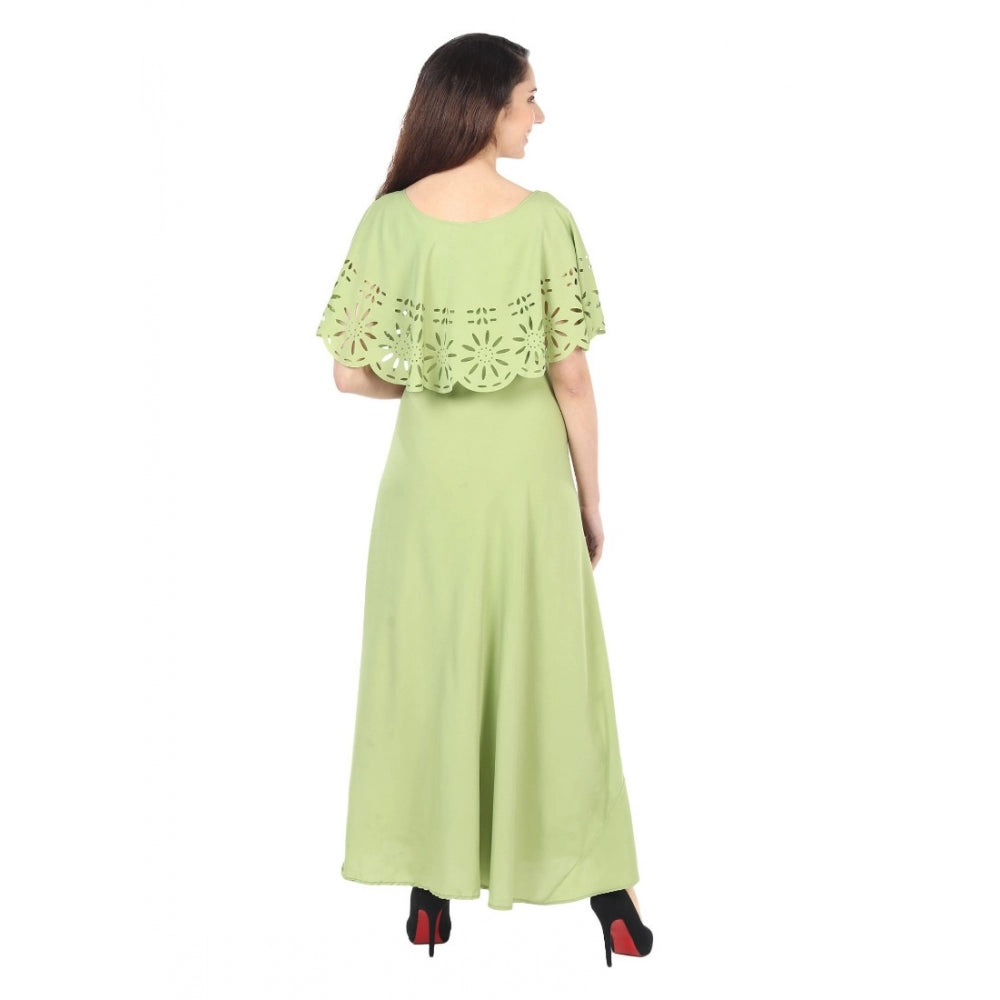 PKRKART Women's Crepe Solid Sleeveless Full Length Gown(Light Green)