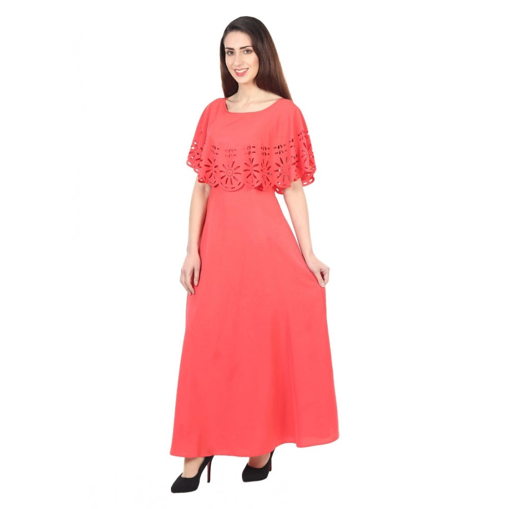 PKRKART Women's Crepe Solid Sleeveless Full Length Gown(Red)