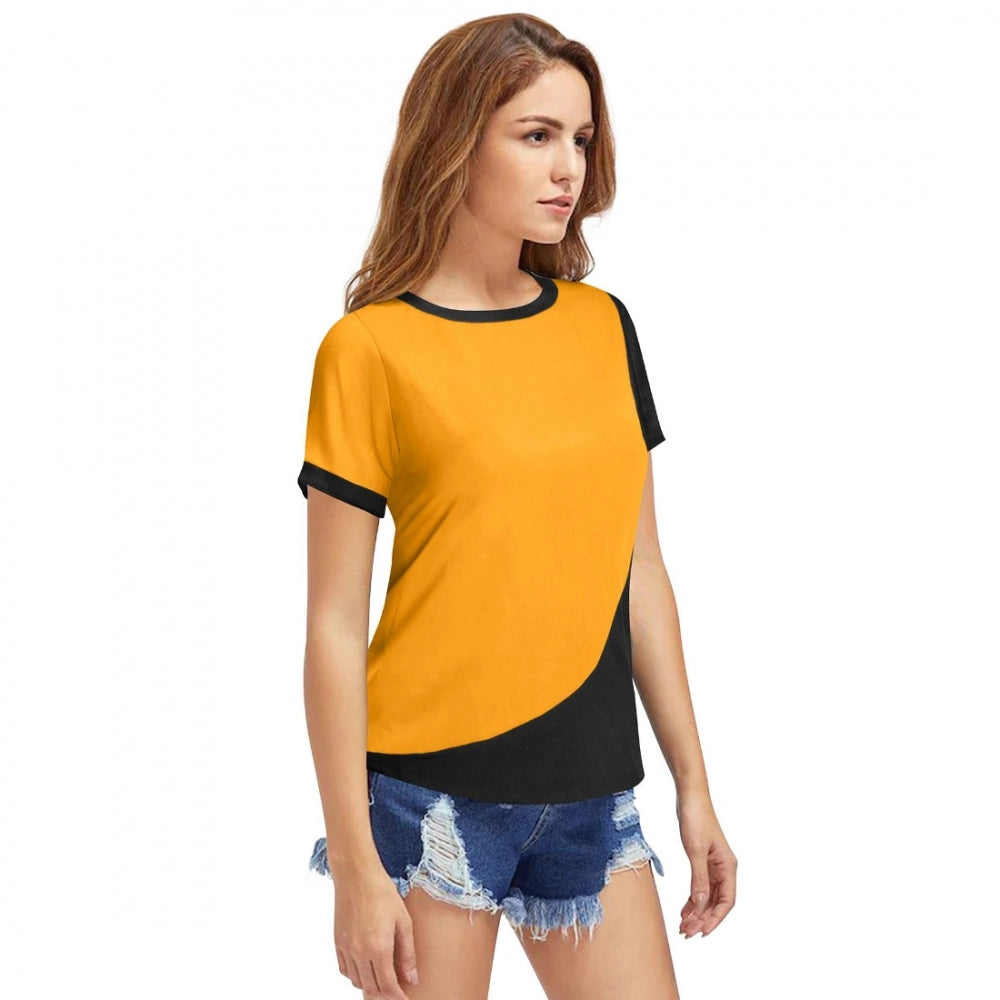 PKRKART Women's Polyester, Knitting Western Wear T-Shirt (Yellow)