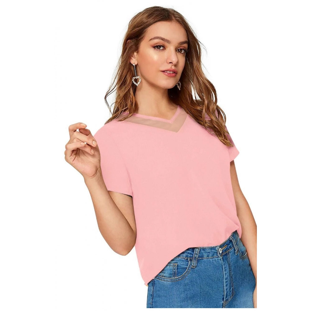 PKRKART Women's Polyester, Knitting Western Wear T-Shirt (Peach)