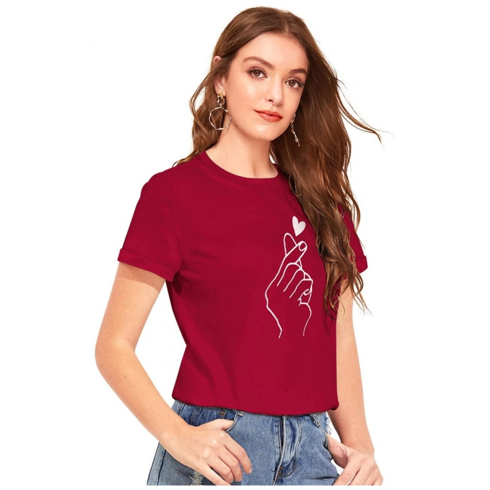 PKRKART Women's Cotton Western Wear T-Shirt (Maroon)