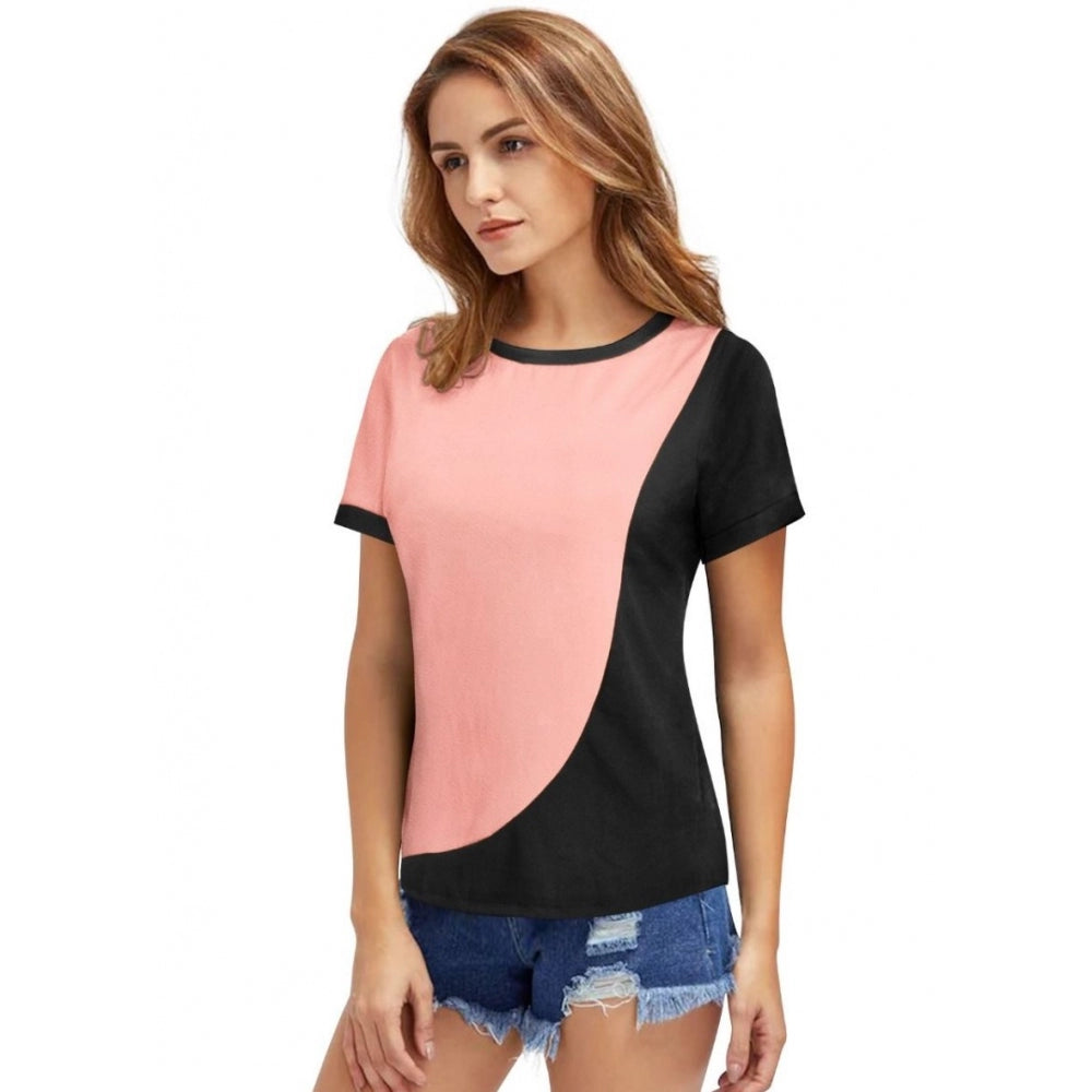 PKRKART Women's Polyester, Knitting Western Wear T-Shirt (Peach)