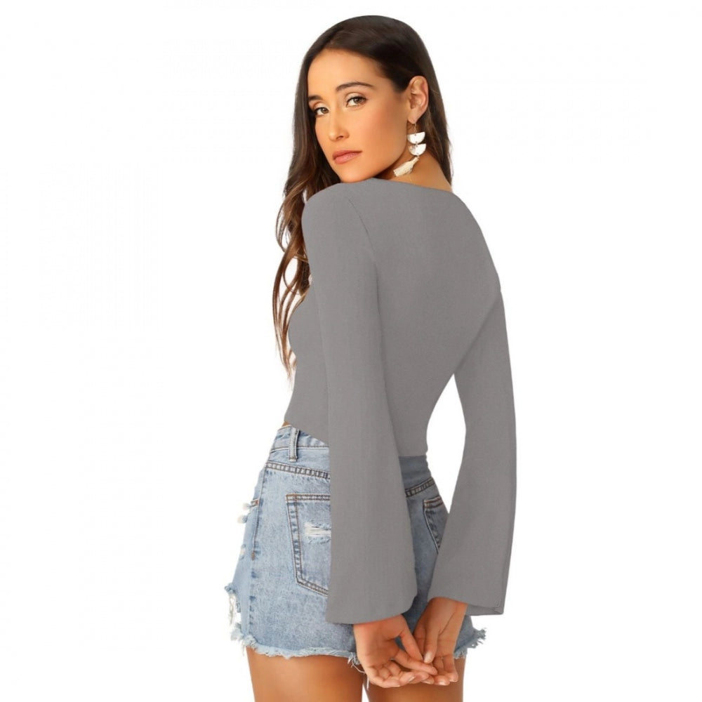 PKRKART Women's 95% Polyester 5% Spandex Western Wear Tops (Grey)