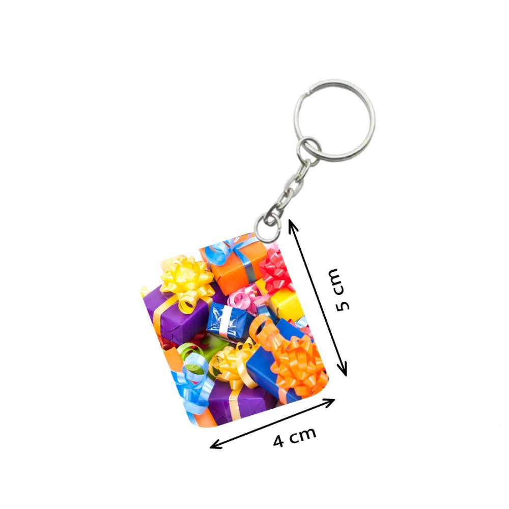 PKR Kart Pack Of 3_ Colored Gift Box One Side Printed Rectangle Designer Keychain (Multi Color)