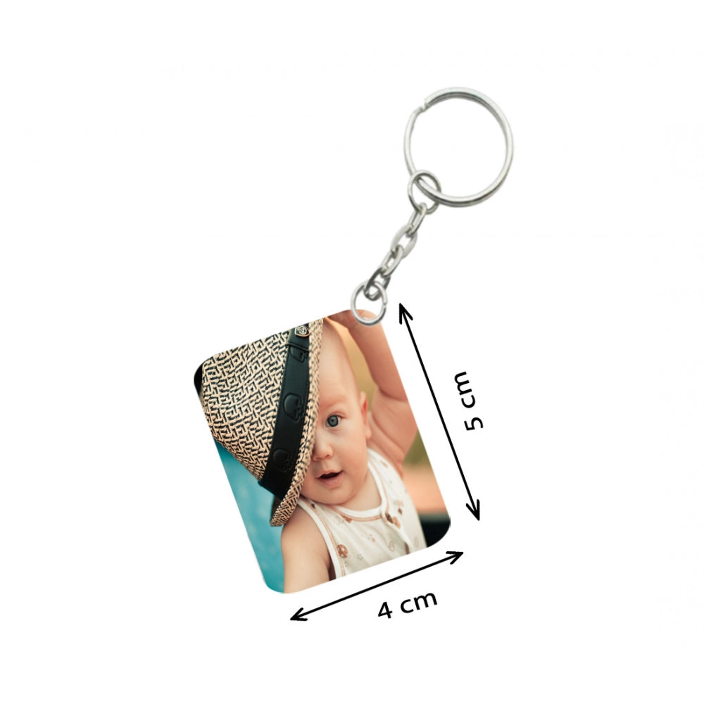 PKR Kart Pack Of 3_ Baby With Cap One Side Printed Rectangle Designer Keychain (Musterd)