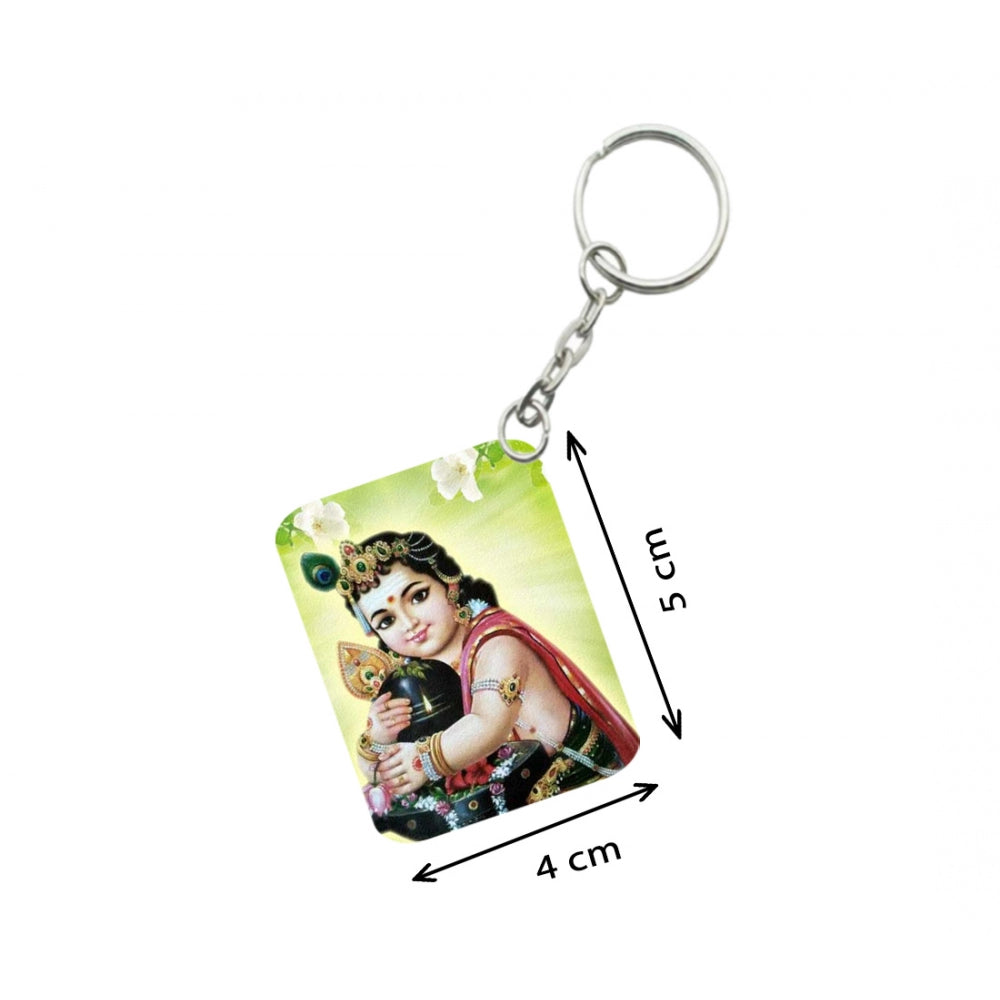 PKR Kart Pack Of 3_ Bala Murugan Lingam One Side Printed Rectangle Designer Keychain (Green)