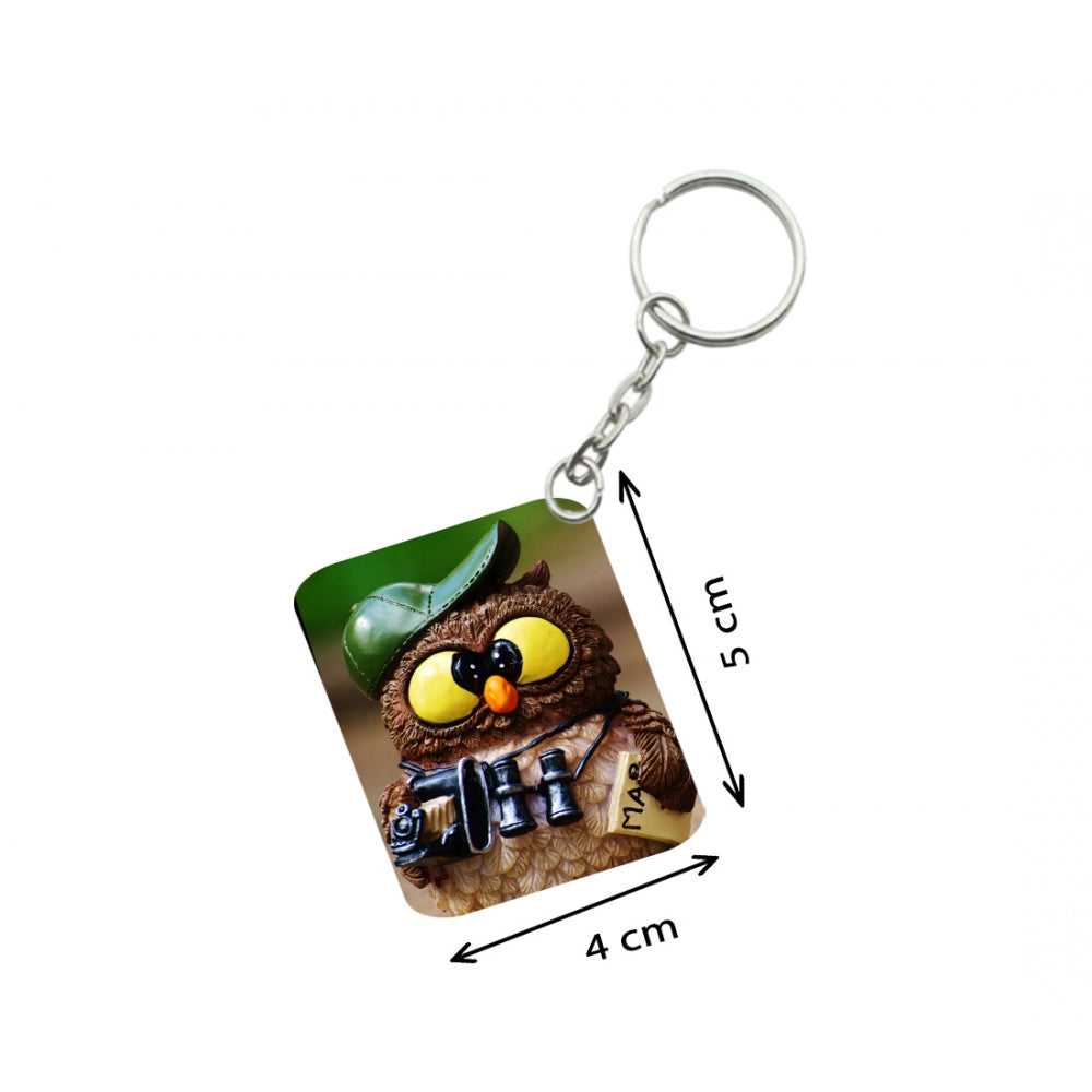 PKR Kart Pack Of 3_ Guide Owl One Side Printed Rectangle Designer Keychain (Multi Color)