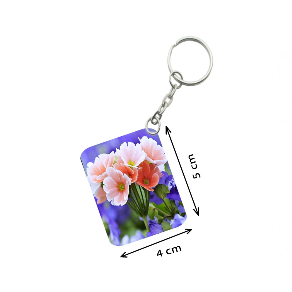PKR Kart Pack Of 3_ Peach Flower One Side Printed Rectangle Designer Keychain (Peach)