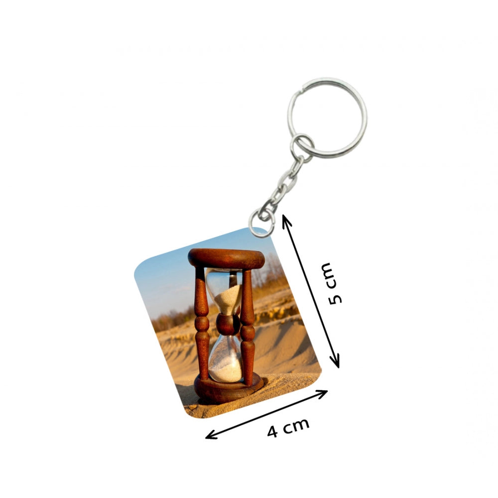 PKR Kart Pack Of 3_ Hourglass In Desert One Side Printed Rectangle Designer Keychain (Brown)