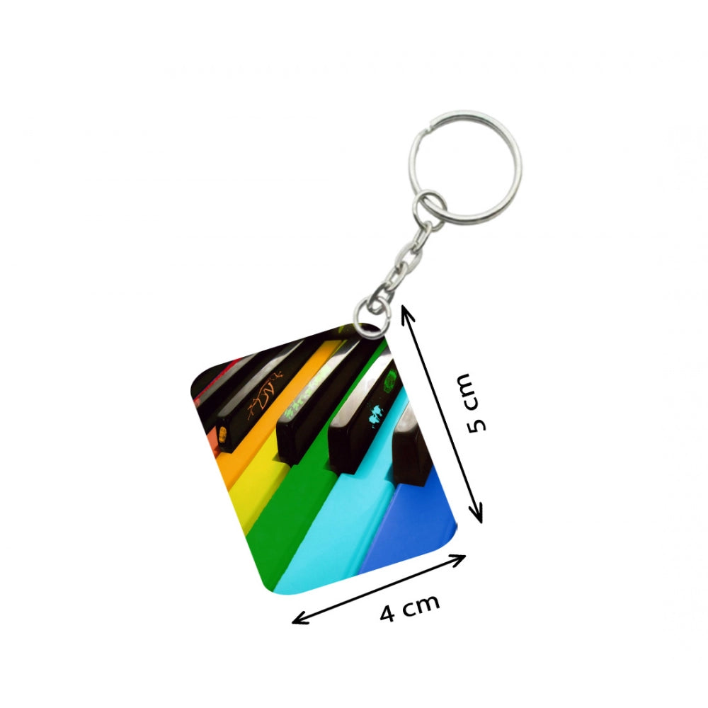 PKR Kart Pack Of 3_ Rainbow Piano Keys One Side Printed Rectangle Designer Keychain (Rainbow Color)