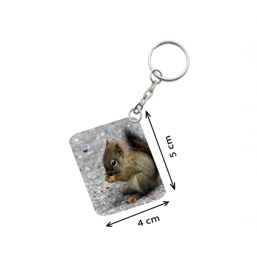 PKR Kart Pack Of 3_ Squirrel One Side Printed Rectangle Designer Keychain (Brown)