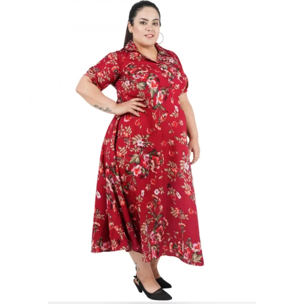 PKRKART Women's Fit And Flare Maroon Dress (Color:Maroon, Material:Polyester)