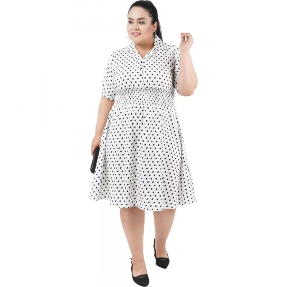 PKRKART Women's Cinched Waist White Dress (Color:White, Material:Poly Crepe)