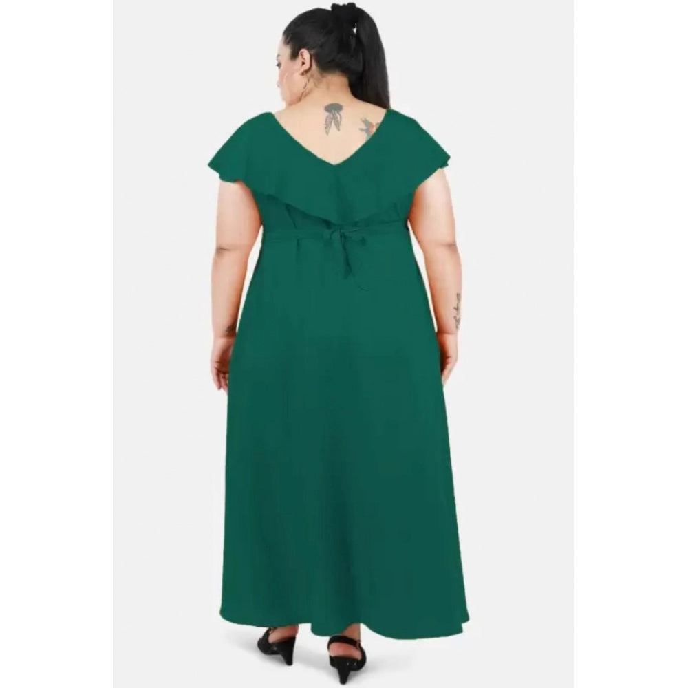 PKRKART Women's Fit And Flare Green Dress (Color:Green, Material:Polyester)