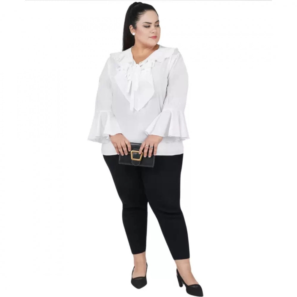 PKRKART Women's Casual Bell Sleeve Solid White Top (Color:White, Material:Georgette)