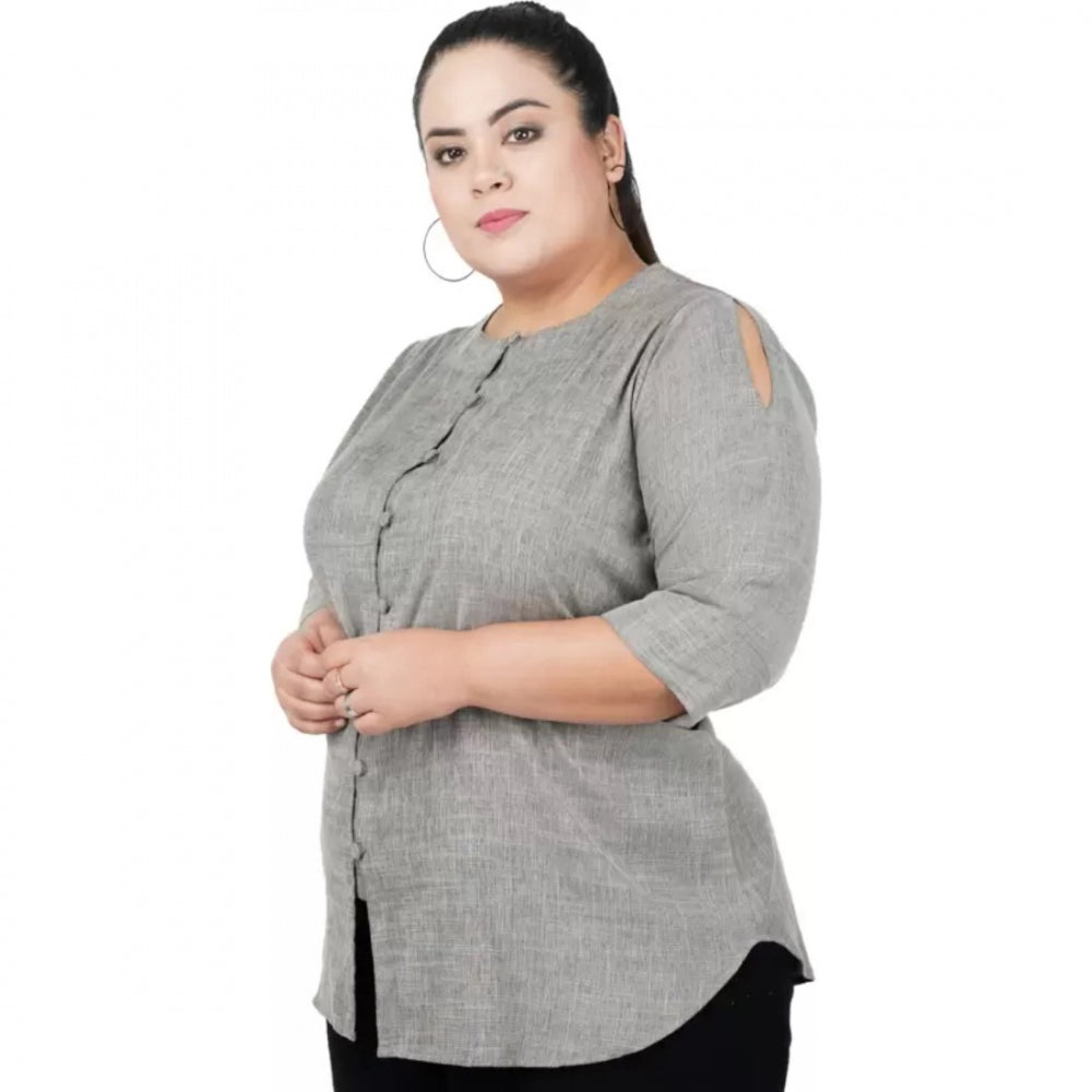 PKRKART Women's Casual Solid Grey Top (Color:Grey, Material:Cotton Linen Blend)