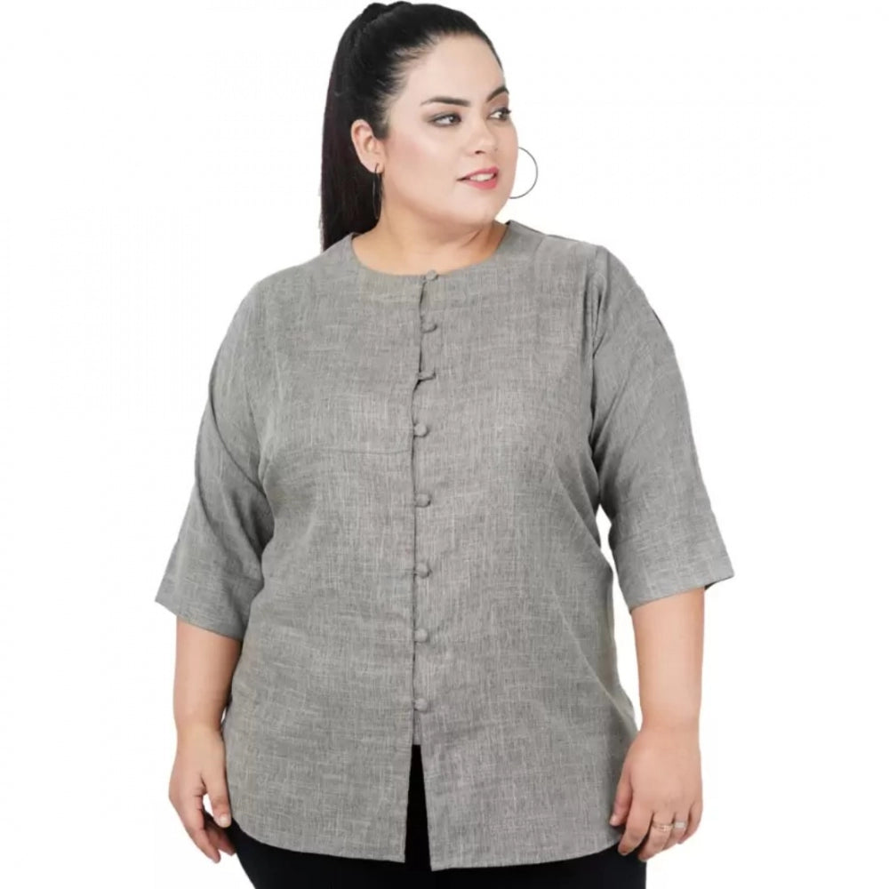 PKRKART Women's Casual Solid Grey Top (Color:Grey, Material:Cotton Linen Blend)