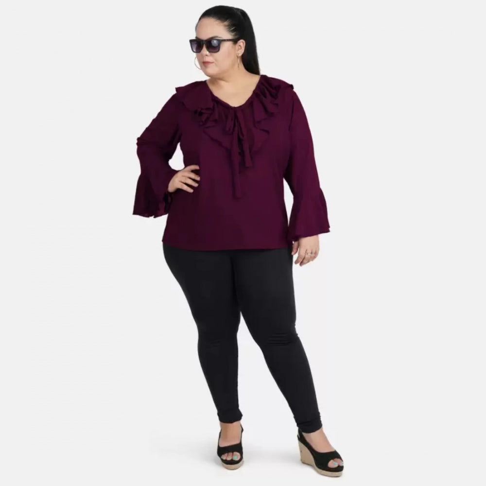 PKRKART Women's Casual Bell Sleeve Solid Purple Top (Color:Purple, Material:Georgette)