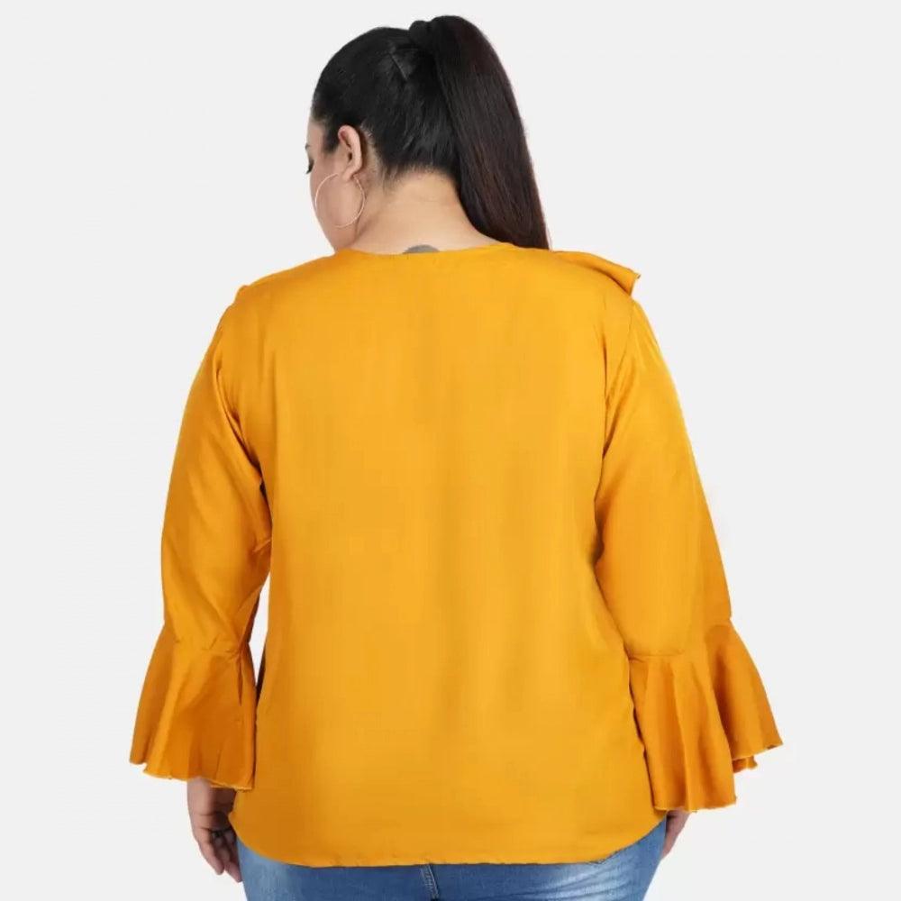 PKRKART Women's Casual Bell Sleeve Solid Yellow Top (Color:Yellow, Material:Georgette)