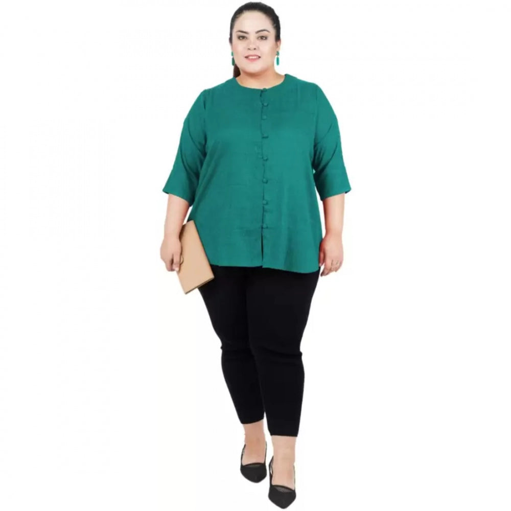 PKRKART Women's Casual Solid Green Top (Color:Green, Material:Cotton Linen Blend)