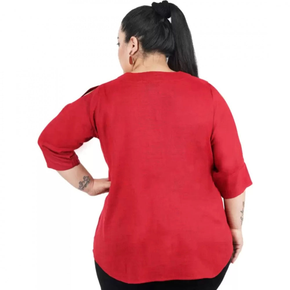 PKRKART Women's Casual Solid Maroon Top (Color:Maroon, Material:Cotton Linen Blend)