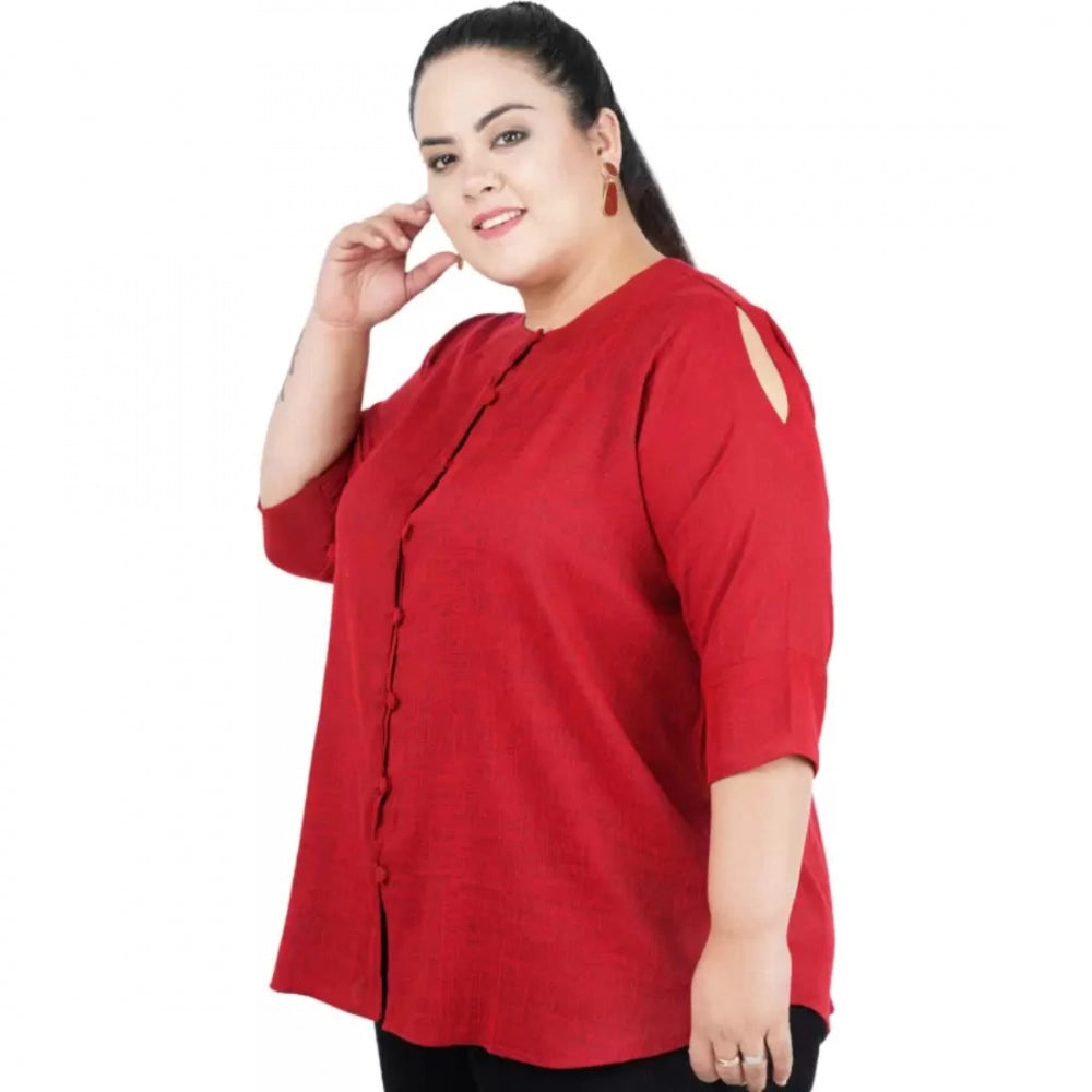 PKRKART Women's Casual Solid Maroon Top (Color:Maroon, Material:Cotton Linen Blend)