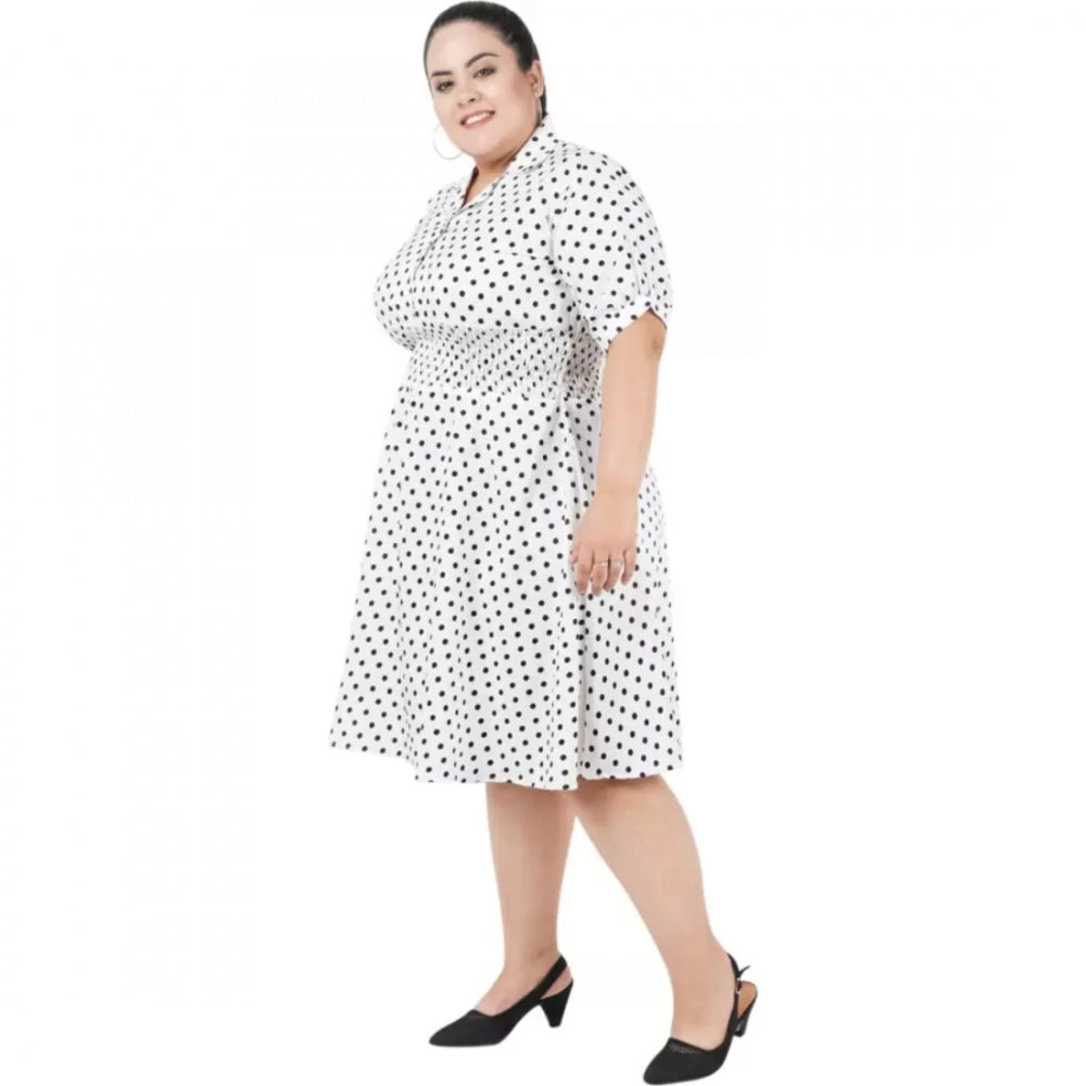 PKRKART Women's Cinched Waist White Dress (Color:White, Material:Poly Crepe)