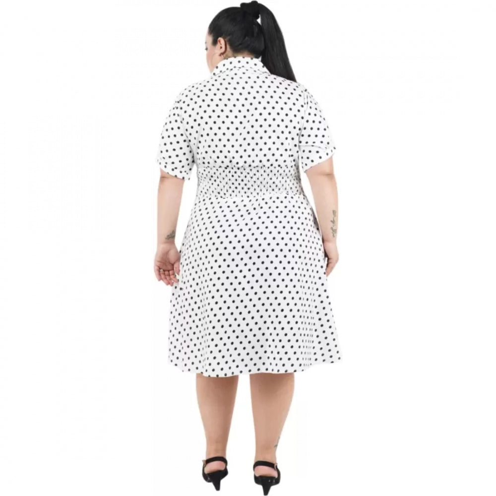 PKRKART Women's Cinched Waist White Dress (Color:White, Material:Poly Crepe)