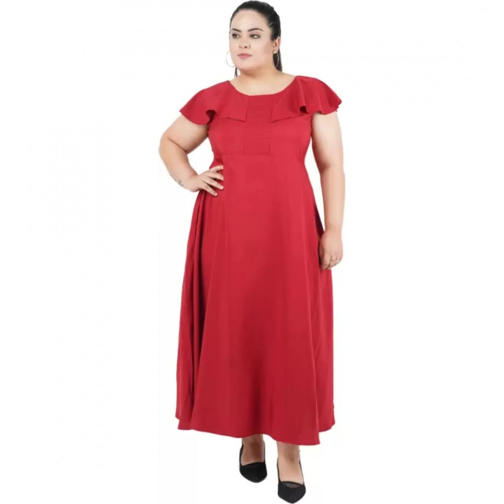 PKRKART Women's Fit And Flare Maroon Dress (Color:Maroon, Material:Polyester)