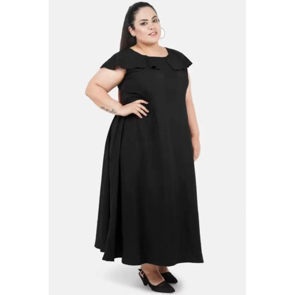 PKRKART Women's Fit And Flare Black Dress (Color:Black, Material:Polyester)