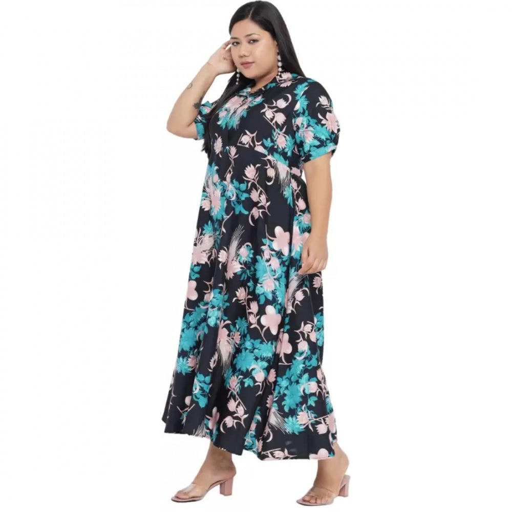 PKRKART Women's Fit And Flare Green Dress (Color:Multicolor, Material:Polyester)