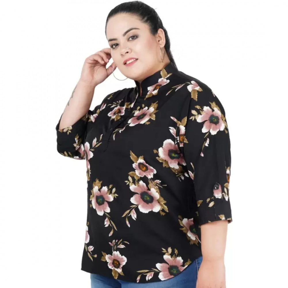 PKRKART Women's Casual Three Fourth Sleeve Printed Black Top (Color:Black, Material:Poly Crepe)