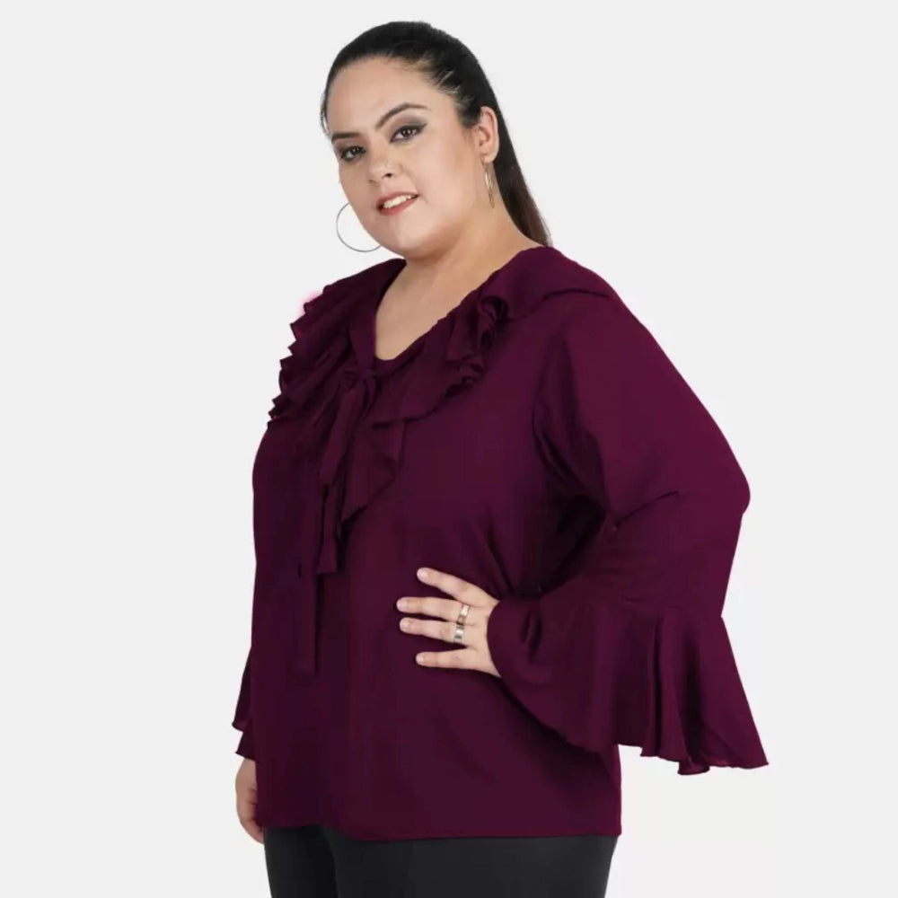 PKRKART Women's Casual Bell Sleeve Solid Purple Top (Color:Purple, Material:Georgette)