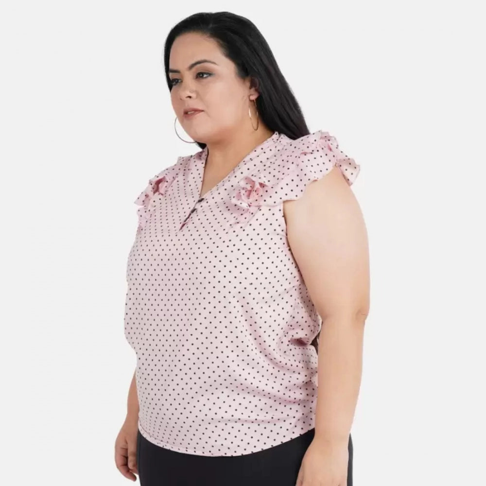 PKRKART Women's Casual Flared Sleeve Printed Pink Top (Color:Pink, Material:Crepe)