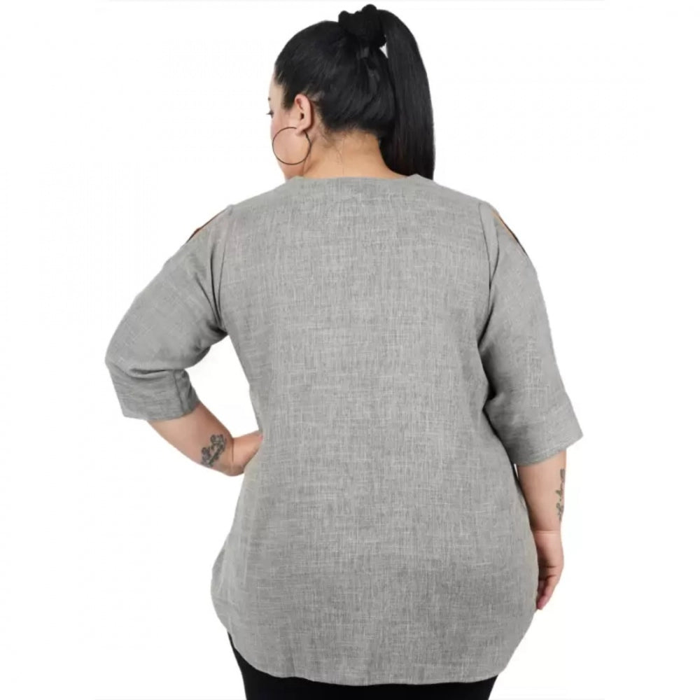 PKRKART Women's Casual Solid Grey Top (Color:Grey, Material:Cotton Linen Blend)