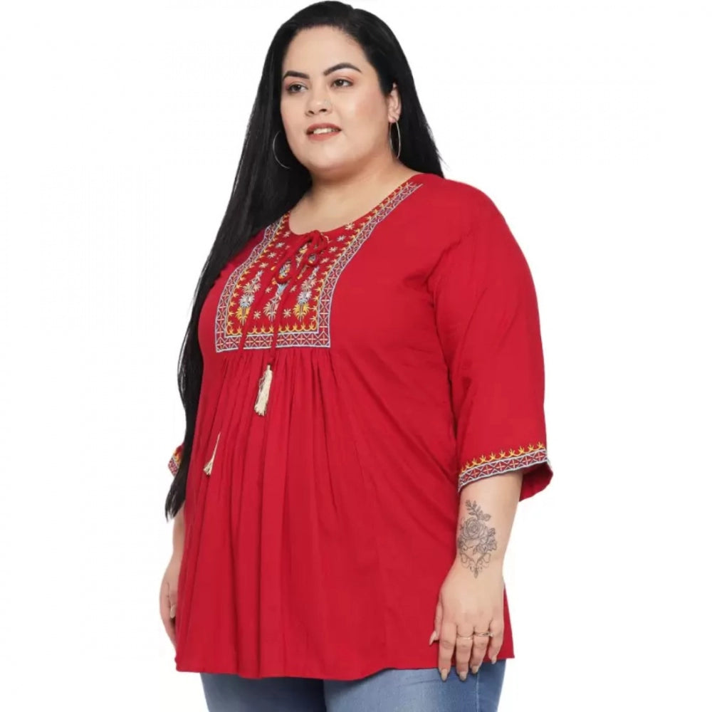 PKRKART Women's Casual Embroidered Maroon Top (Color:Maroon, Material:Rayon)