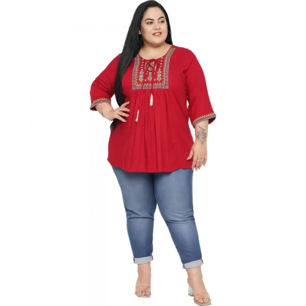 PKRKART Women's Casual Embroidered Maroon Top (Color:Maroon, Material:Rayon)