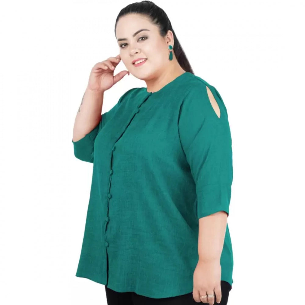 PKRKART Women's Casual Solid Green Top (Color:Green, Material:Cotton Linen Blend)