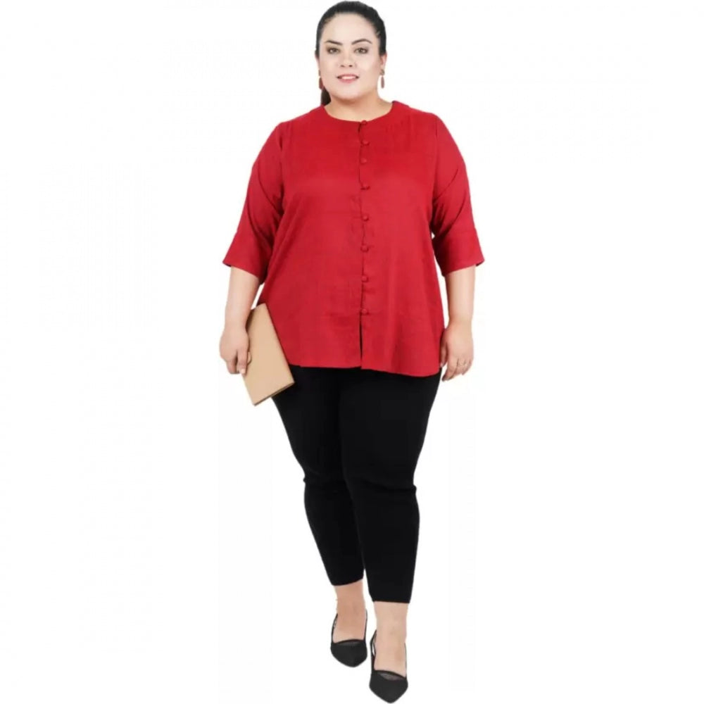PKRKART Women's Casual Solid Maroon Top (Color:Maroon, Material:Cotton Linen Blend)