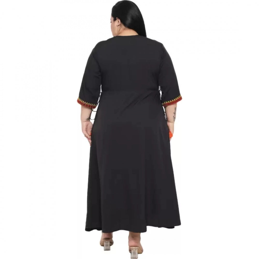 PKRKART Women's Fit And Flare Black Dress (Color:Black, Material:Polyester)